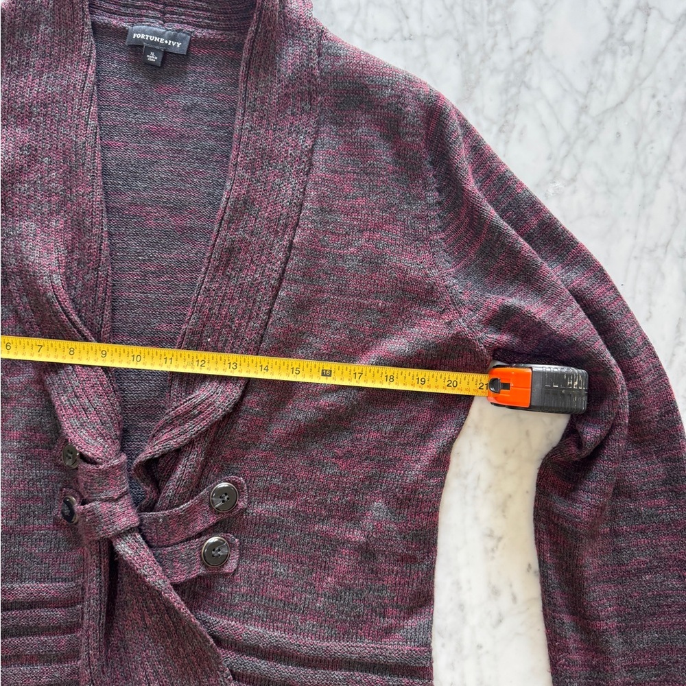 Purple Cardigan Sweater with Ribbed Texture - Picture 7 of 7